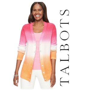 Talbots Girlfriend Cardigan in Pink & Orange Camellia Rose XS-S NWT